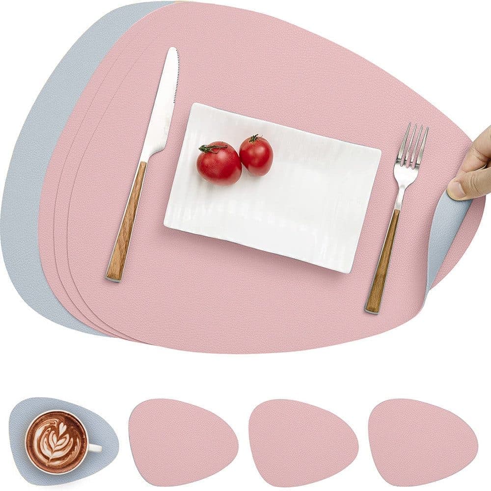 4-Pack Faux Leather Placemats Waterproof Non-Slip Easy-to-Dry Double-Sided, Pink, 12x18 Inches - Image 1