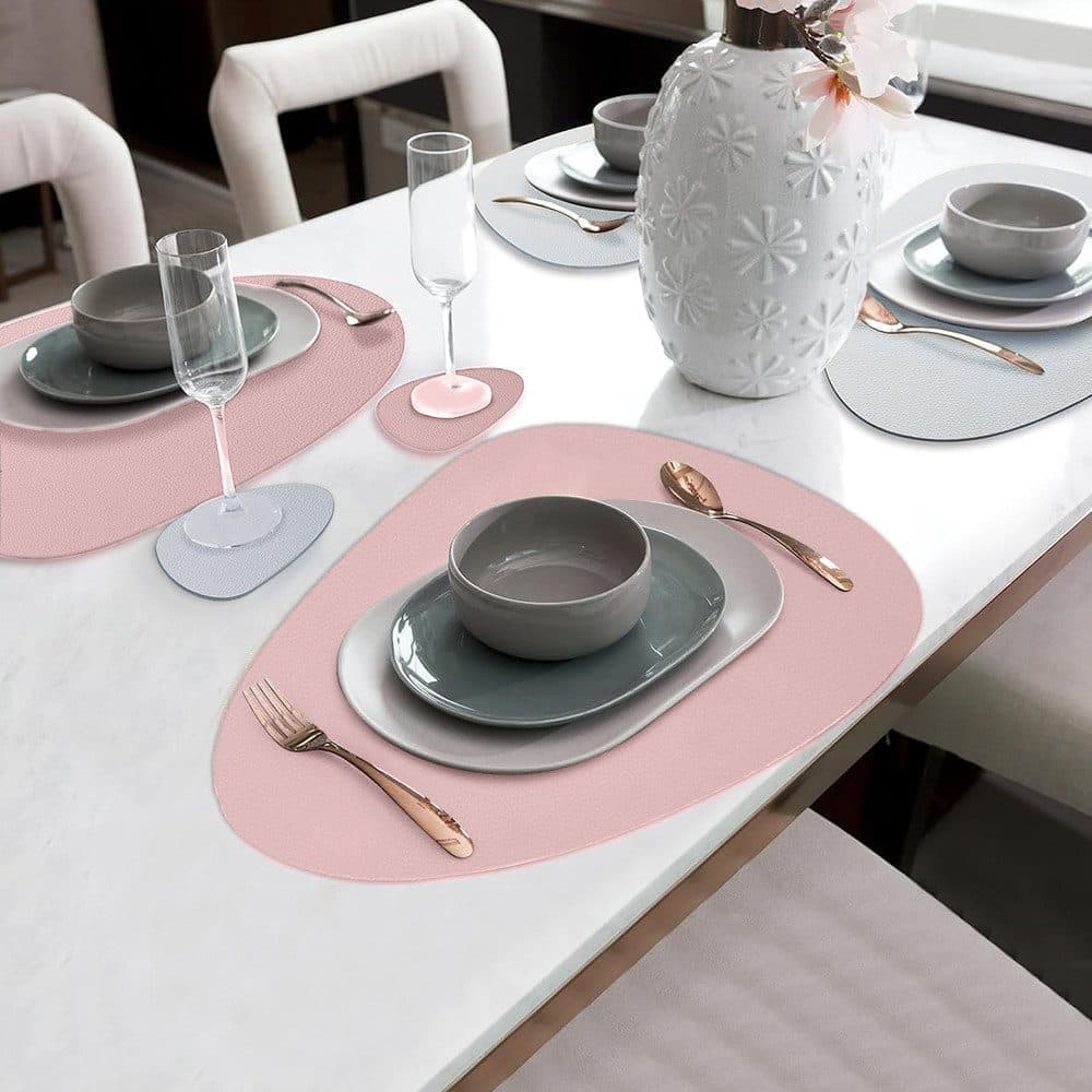 4-Pack Faux Leather Placemats Waterproof Non-Slip Easy-to-Dry Double-Sided, Pink, 12x18 Inches - Image 3