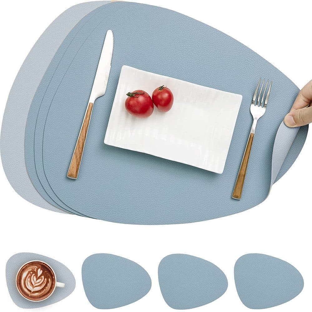 4-Pack Faux Leather Placemats Waterproof Non-Slip Easy-to-Dry Double-Sided, Blue - Image 1