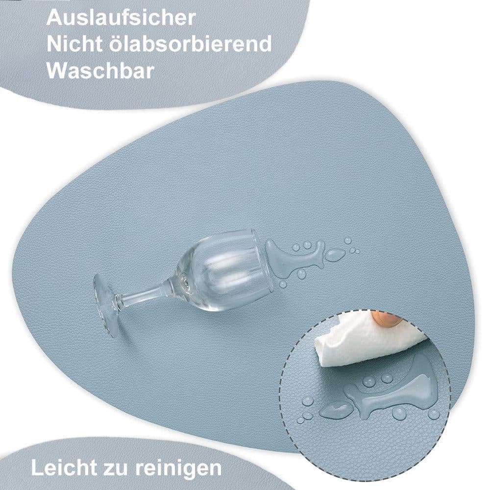 4-Pack Faux Leather Placemats Waterproof Non-Slip Easy-to-Dry Double-Sided, Blue - Image 2