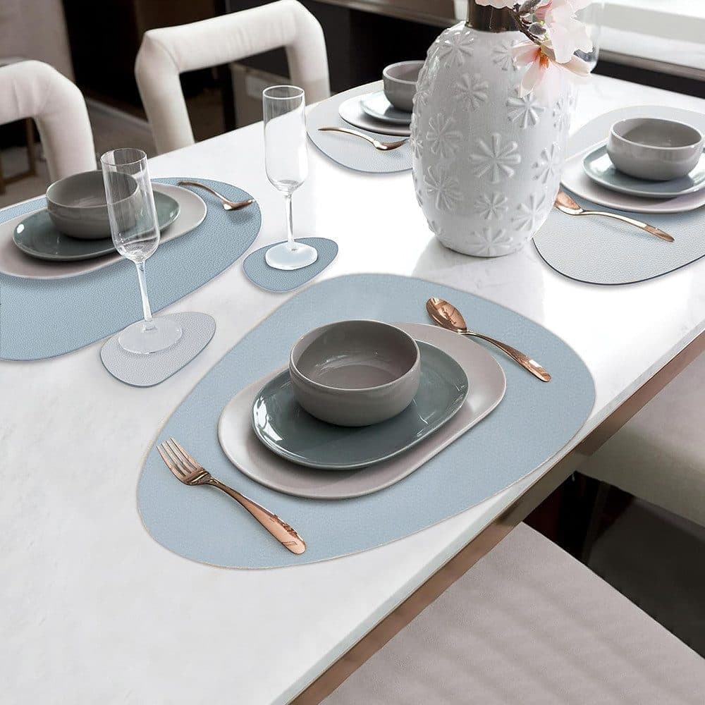 4-Pack Faux Leather Placemats Waterproof Non-Slip Easy-to-Dry Double-Sided, Blue - Image 3