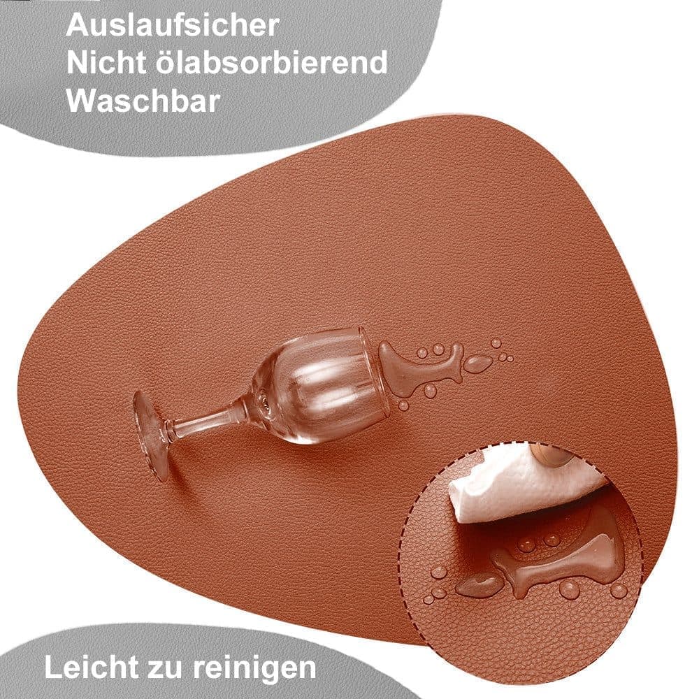 4-Pack Faux Leather Placemats Waterproof Non-Slip Easy-to-Dry Double-Sided, Brown - Image 2