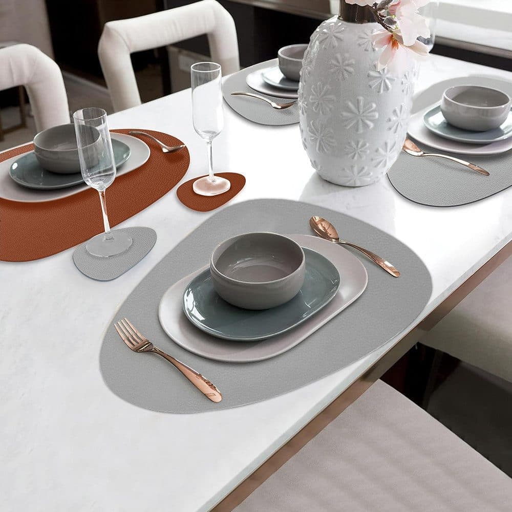 4-Pack Faux Leather Placemats Waterproof Non-Slip Easy-to-Dry Double-Sided, Brown - Image 3