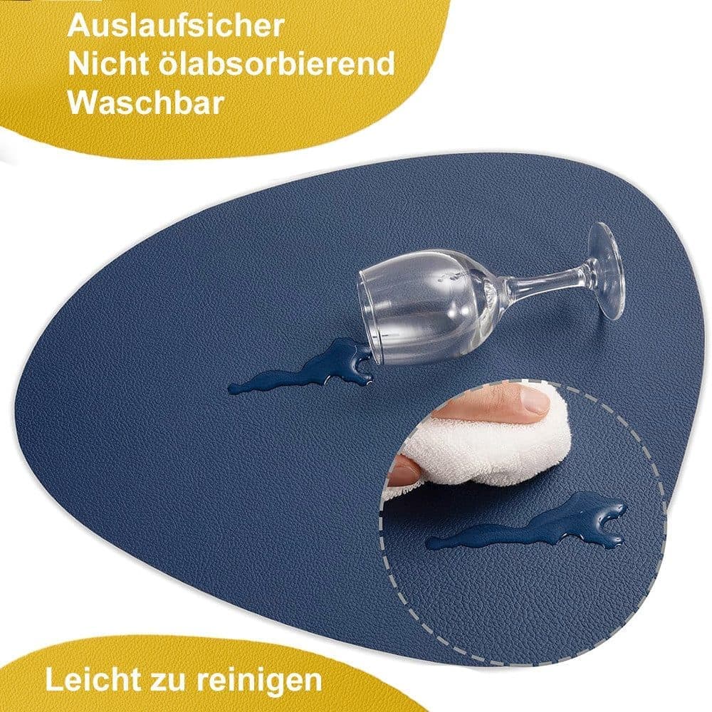 4-Pack Faux Leather Placemats Waterproof Non-Slip Easy-to-Dry Double-Sided, Dark Blue - Image 2