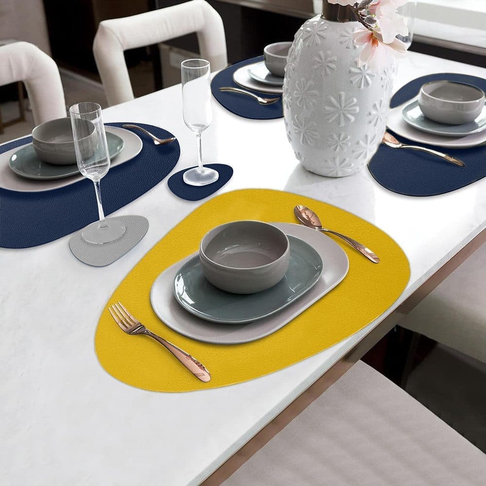 4-Pack Faux Leather Placemats Waterproof Non-Slip Easy-to-Dry Double-Sided, Dark Blue - Image 3