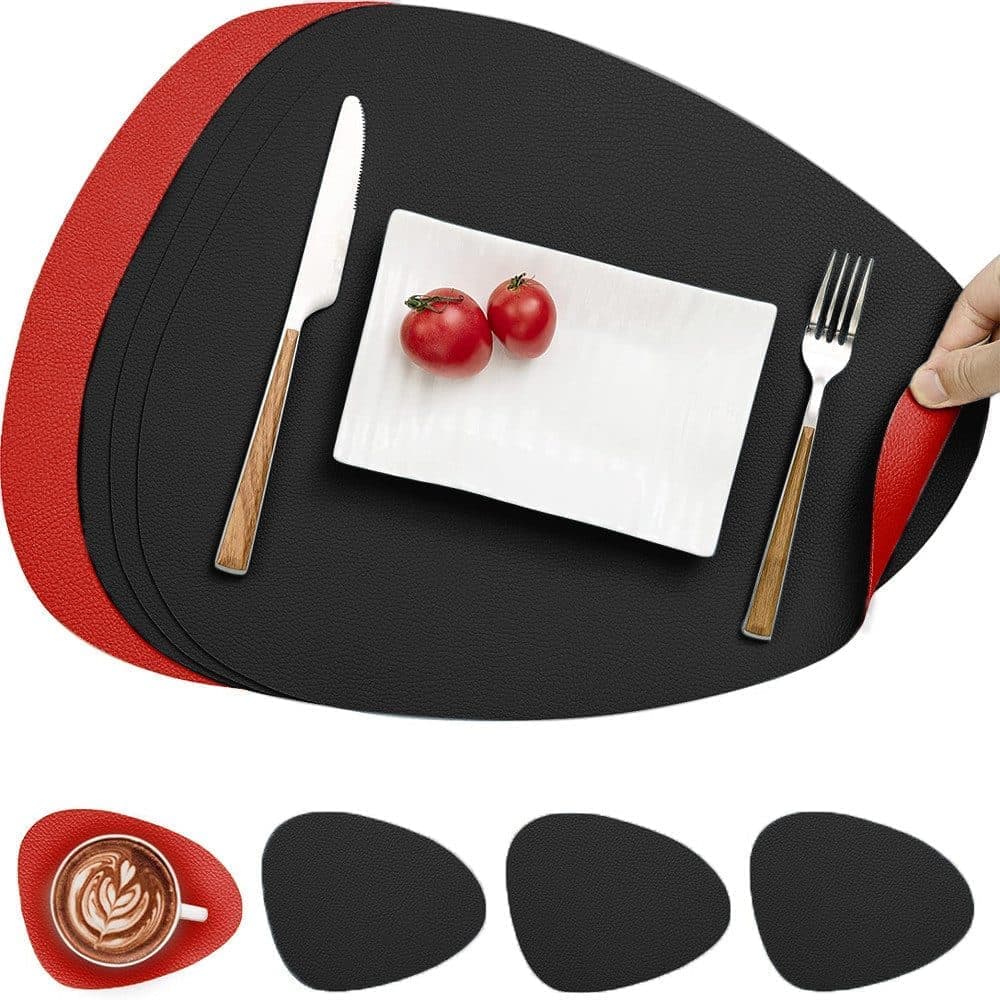 4-Pack Faux Leather Placemats Waterproof Non-Slip Easy-to-Dry Double-Sided, Black, 12x18 Inches - Image 1