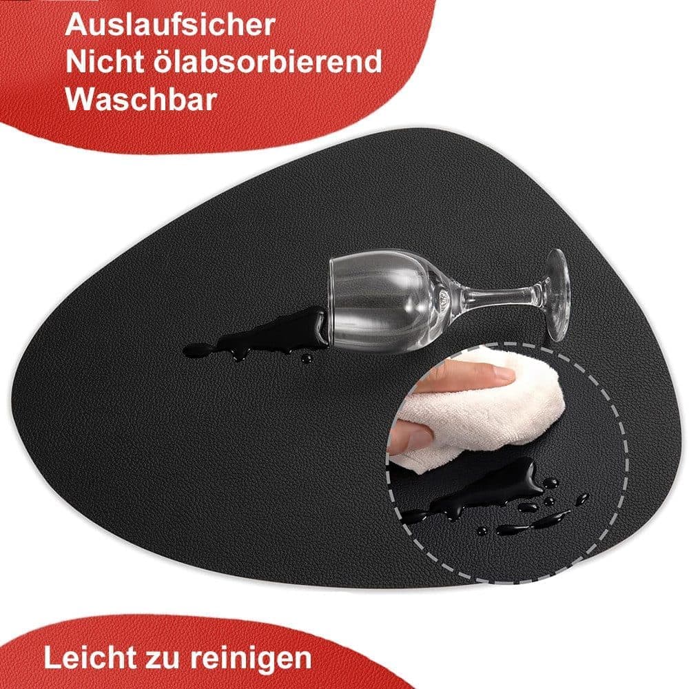4-Pack Faux Leather Placemats Waterproof Non-Slip Easy-to-Dry Double-Sided, Black, 12x18 Inches - Image 2