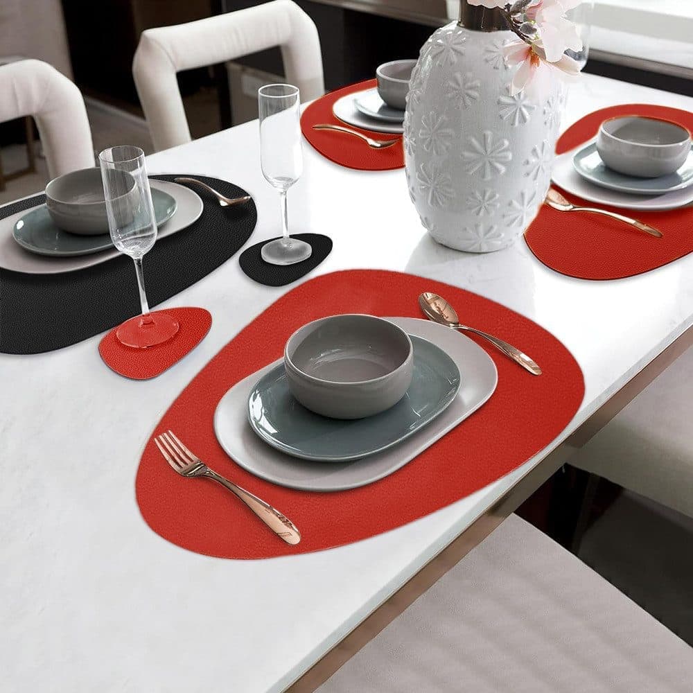 4-Pack Faux Leather Placemats Waterproof Non-Slip Easy-to-Dry Double-Sided, Black, 12x18 Inches - Image 3