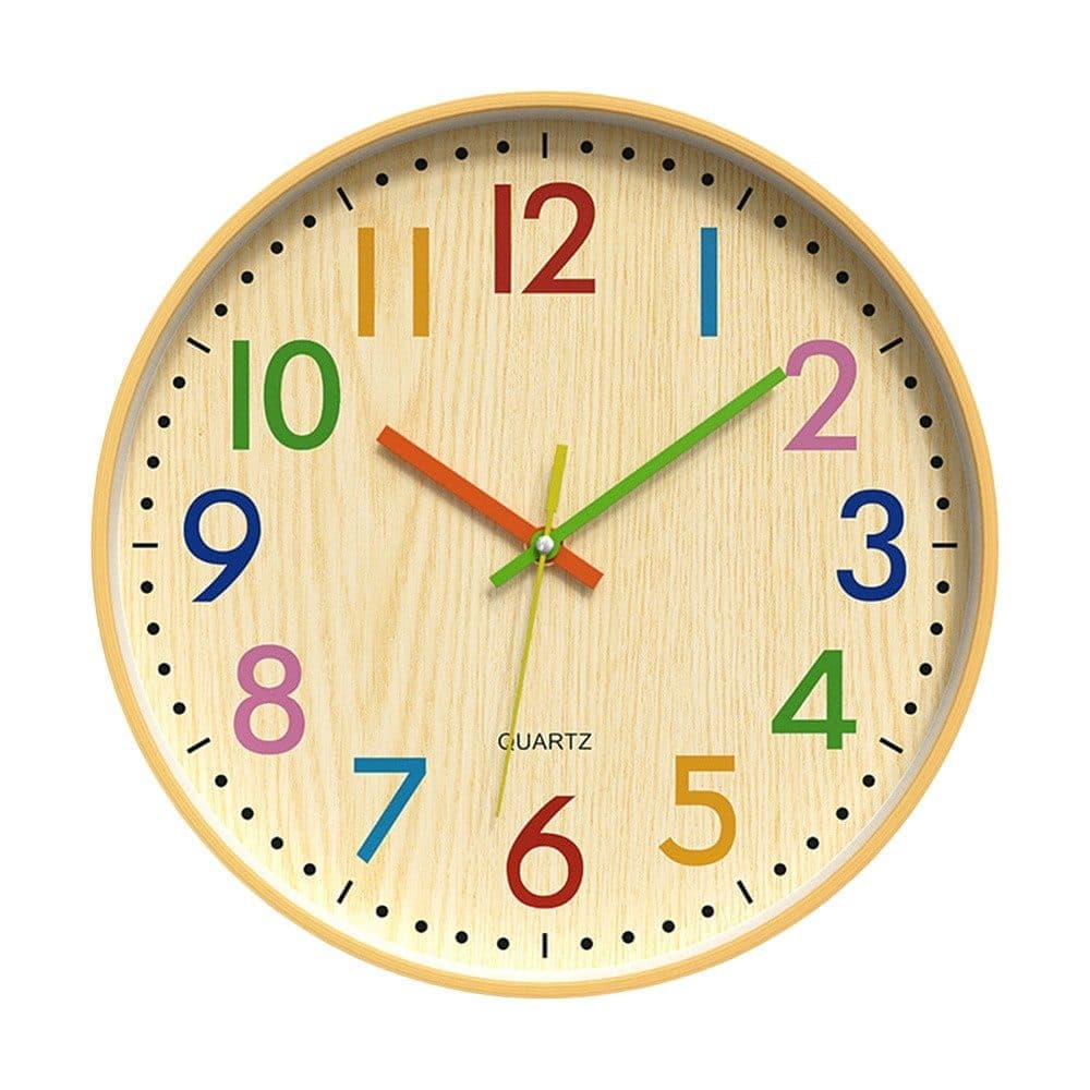 30 cm Silent Wall Clock for Kids Room Bedroom Kitchen, Colorful Learning Analog Clock, 30 cm - Image 1