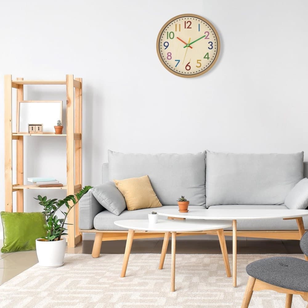 30 cm Silent Wall Clock for Kids Room Bedroom Kitchen, Colorful Learning Analog Clock, 30 cm - Image 3