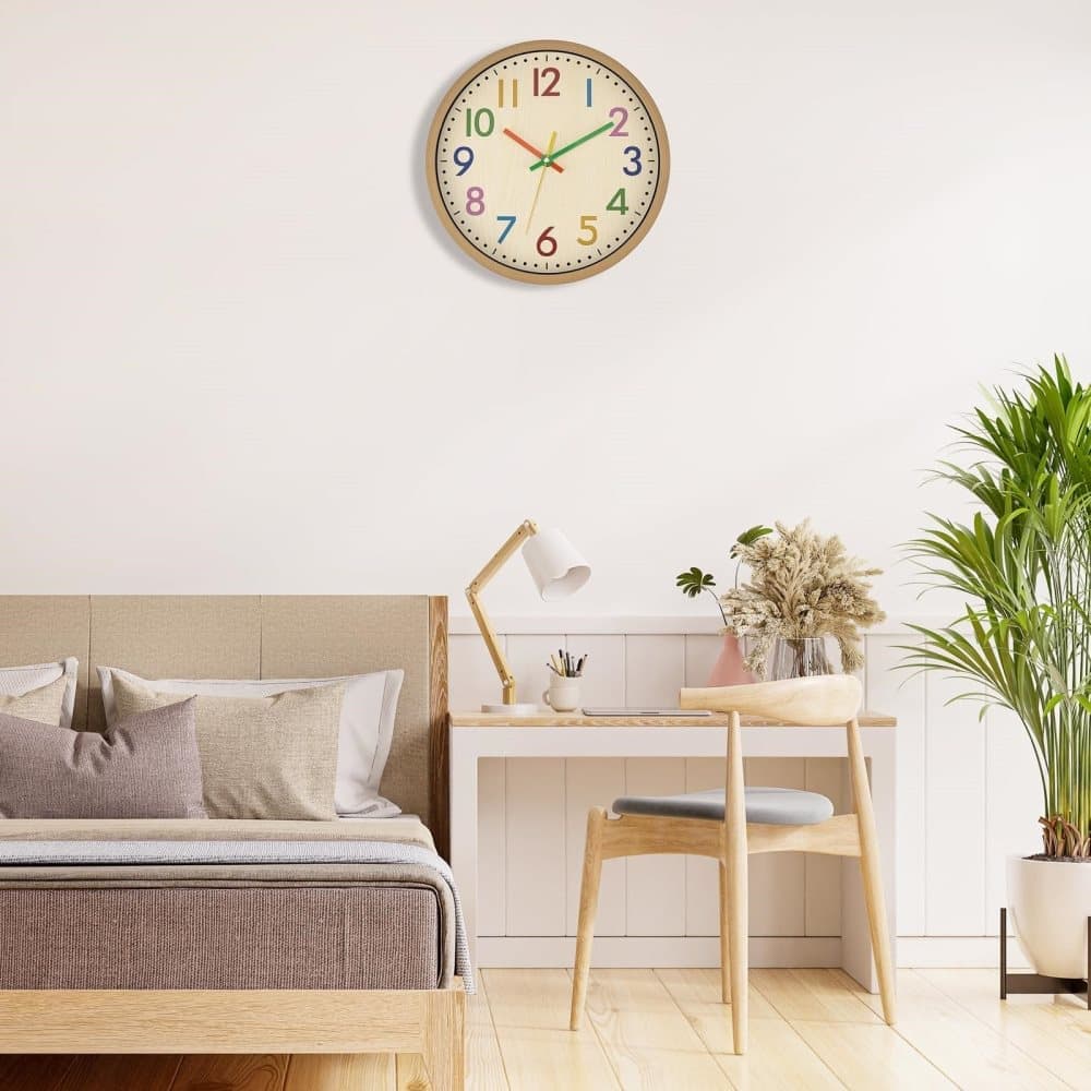 30 cm Silent Wall Clock for Kids Room Bedroom Kitchen, Colorful Learning Analog Clock, 30 cm - Image 4
