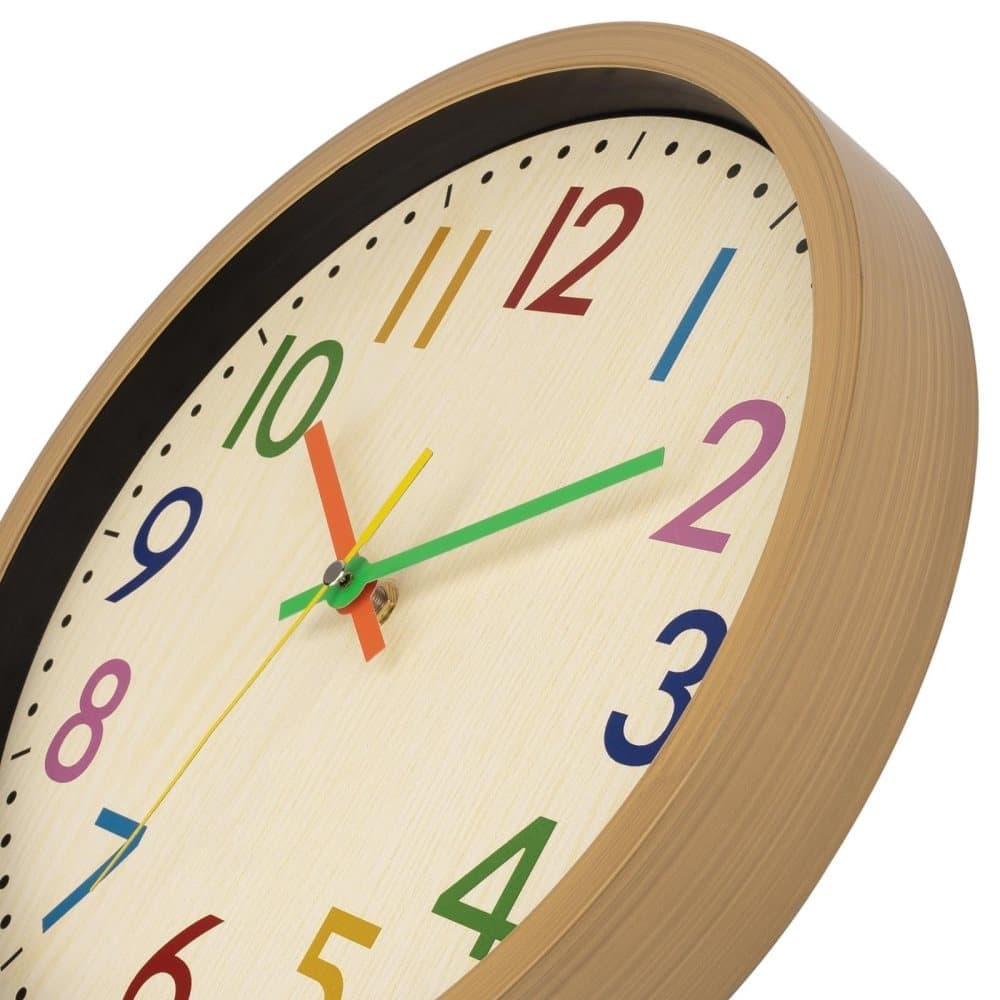 30 cm Silent Wall Clock for Kids Room Bedroom Kitchen, Colorful Learning Analog Clock, 30 cm - Image 5