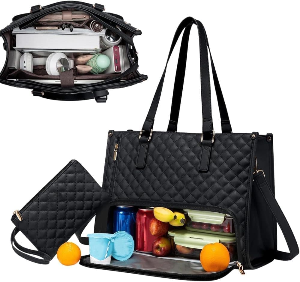 15.6 Inch 2-in-1 Insulated Leak-Proof Cooler Laptop Bag and Handbag, Black - Image 1