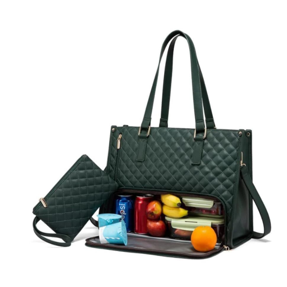 2-in-1 Insulated Leak-Proof Cooler Laptop Handbag and Lunch Bag, 15.6 inch, Green - Image 1