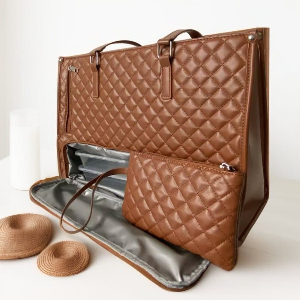 15.6 Inch 2-in-1 Insulated Leak-Proof Handbag and Lunch Bag Cooler Laptop Bag for Work, Brown - Image 2