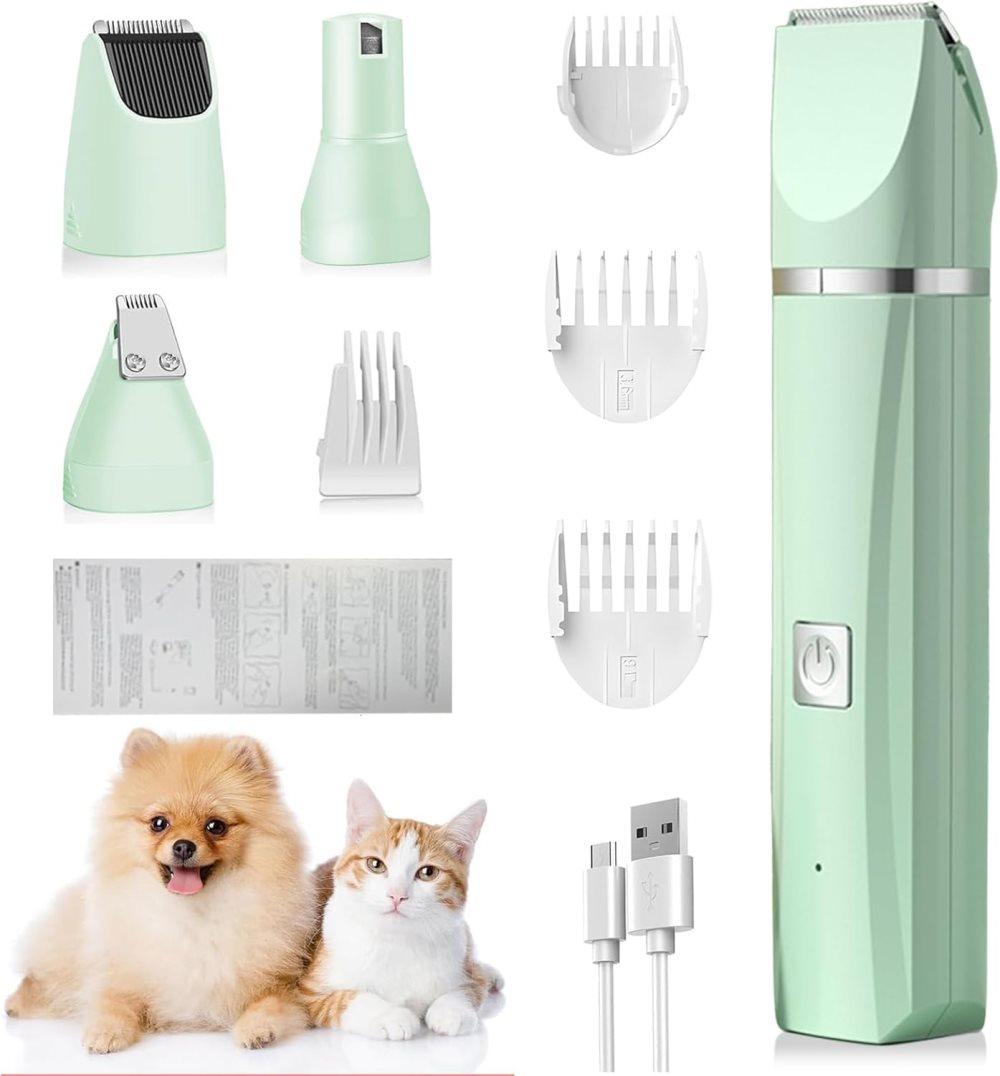 4-in-1 Dog Trimmer Cordless with Nail Drill and 7 Accessories for Thick Fur, Quiet Silent, Compatible with All Breeds, Blue - Image 1