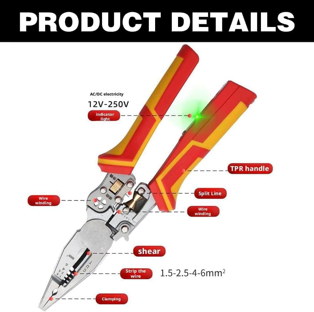 8-in-1 Multifunctional Cable Stripper with Current Measurement Crimping Plier Cutter and Ferrule Tool - Image 3