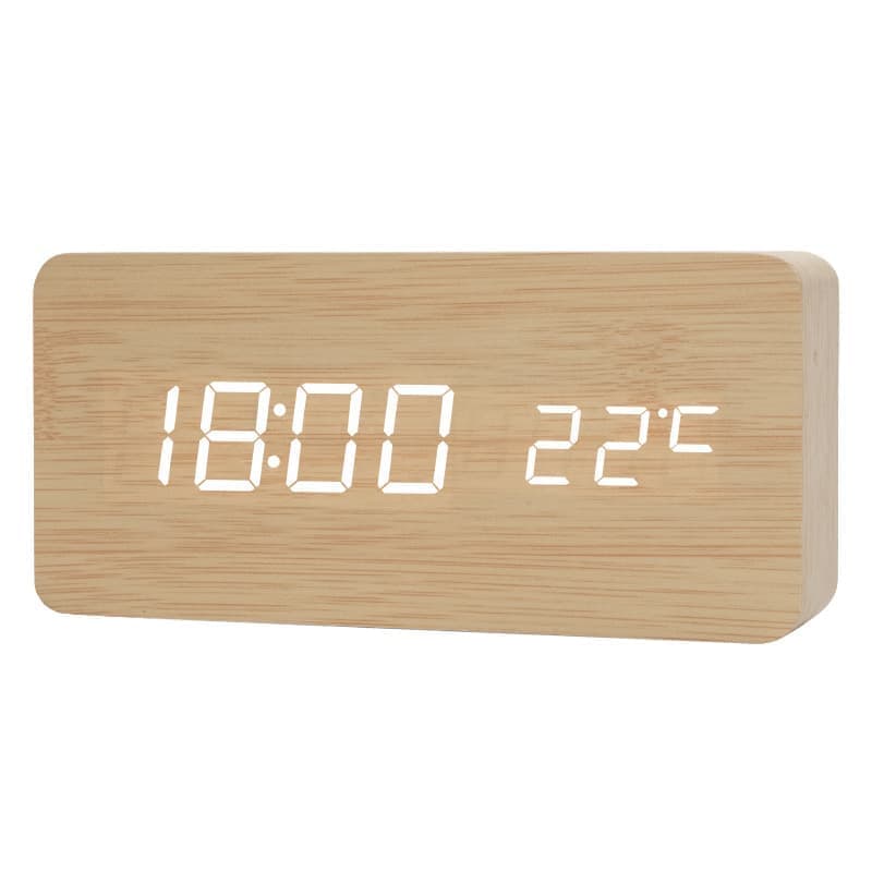 Digital LED Alarm Clock with USB Charger, Silent Wooden Design for Bedrooms and Travel, 12/24h LCD Display, Wood - Image 2