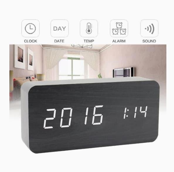 Digital LED Alarm Clock with USB Charger, Silent Wooden Design for Bedrooms and Travel, 12/24h LCD Display, Wood - Image 5
