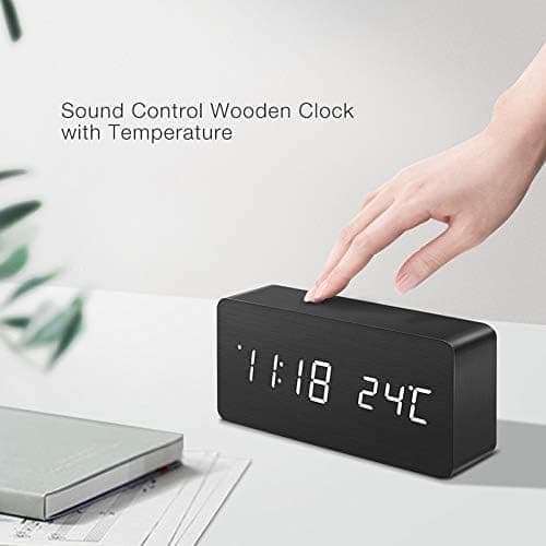 Digital LED Alarm Clock with USB Charger, Silent Wooden Clock for Bedrooms and Travel, 12/24h LCD Display, White - Image 5