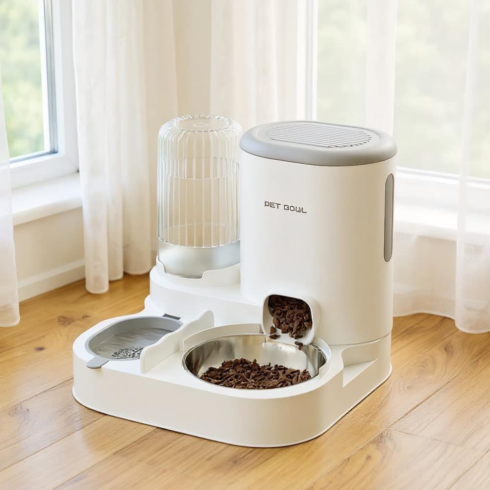 2-in-1 Automatic Cat Feeder and Water Dispenser for Pets, Compatible with Cats and Dogs, Gray - Image 1