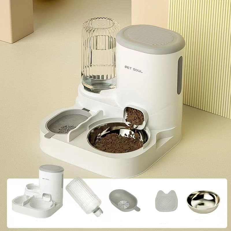 2-in-1 Automatic Cat Feeder and Water Dispenser for Pets, Compatible with Cats and Dogs, Gray - Image 2
