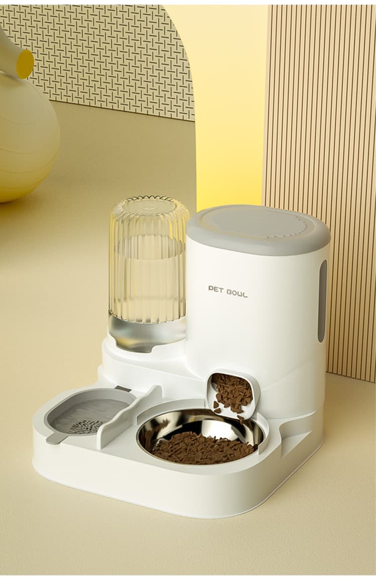 2-in-1 Automatic Cat Feeder and Water Dispenser for Pets, Compatible with Cats and Dogs, Gray - Image 3