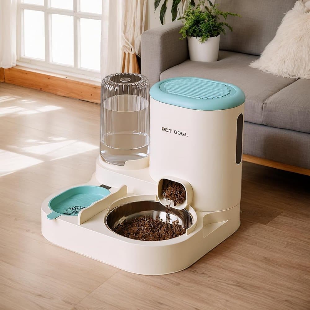 2-in-1 Automatic Cat Feeder and Water Dispenser for Pets, Compatible with Cats and Dogs, Blue - Image 1
