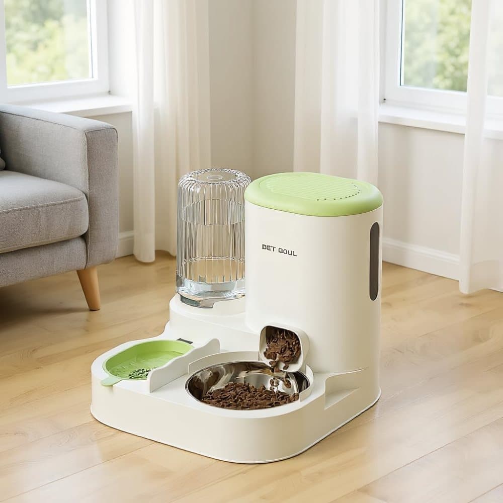 2-in-1 Automatic Cat Feeder and Water Dispenser for Pets, Compatible with Cats and Dogs, Green - Image 1