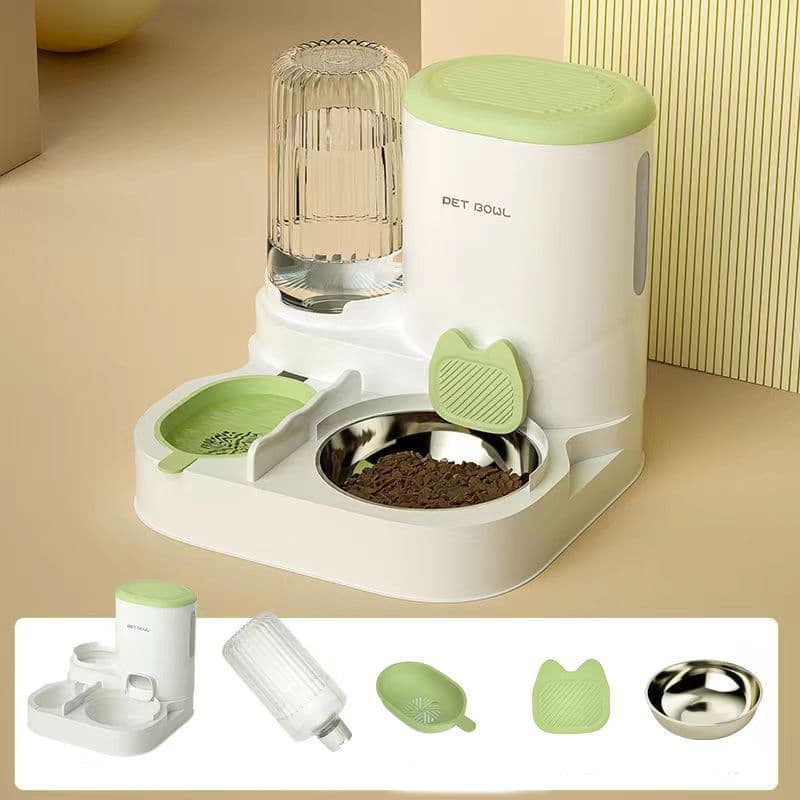 2-in-1 Automatic Cat Feeder and Water Dispenser for Pets, Compatible with Cats and Dogs, Green - Image 2