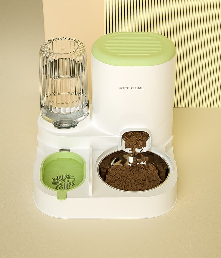 2-in-1 Automatic Cat Feeder and Water Dispenser for Pets, Compatible with Cats and Dogs, Green - Image 3