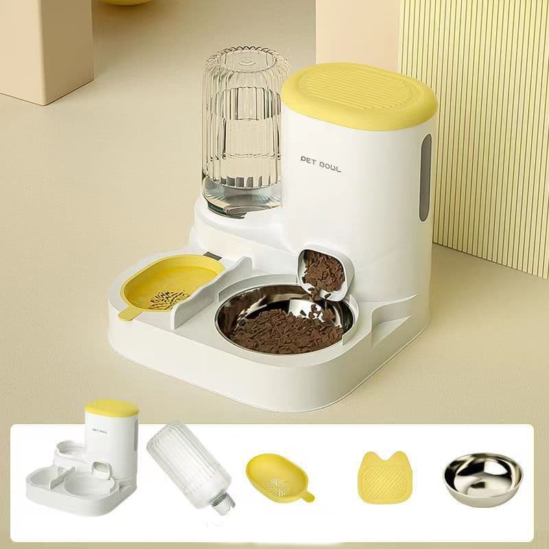 2-in-1 Automatic Cat Feeder and Water Dispenser for Pets, Compatible with Cats and Dogs, Yellow - Image 2