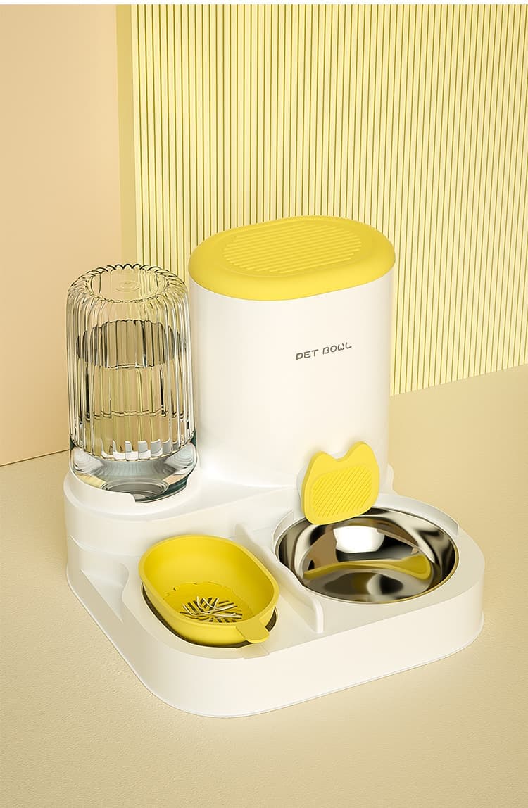 2-in-1 Automatic Cat Feeder and Water Dispenser for Pets, Compatible with Cats and Dogs, Yellow - Image 3