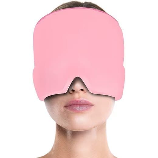 Cooling Migraine Cap with Gel Eye Mask for Headache Relief and Sleep Aid, Compatible with Oral-B, Pink - Image 1