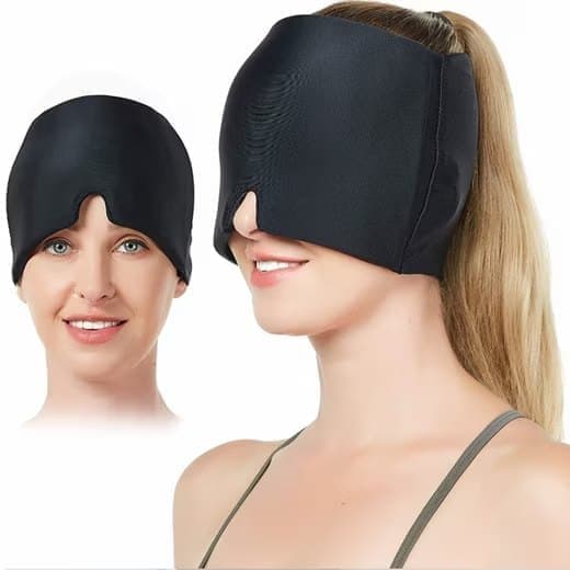 Cooling Migraine Cap with Gel Eye Mask for Headache Relief and Sleep Aid, Black, Compatible with Oral-B - Image 1