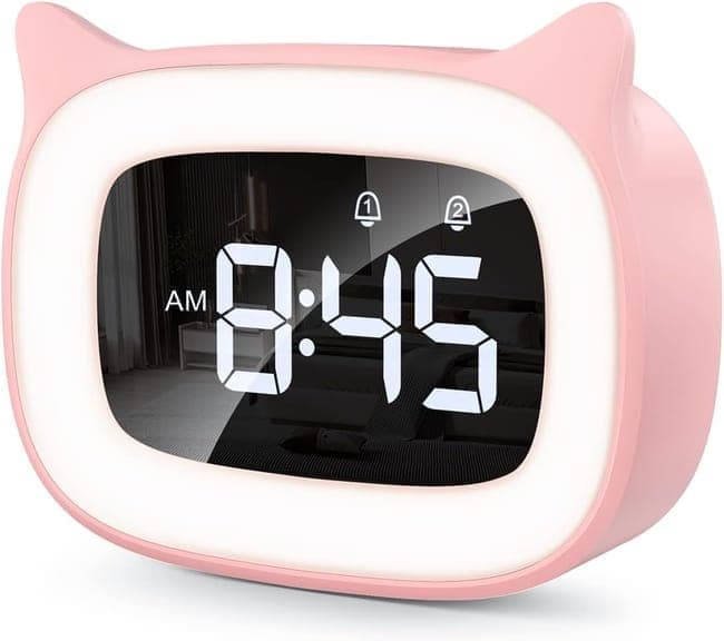 Digital LED Alarm Clock with Silent Operation, 5 Volume Levels, 5-Color Night Light, 18 Natural Sounds, Adjustable Brightness and Snooze Function, Pink - Image 1