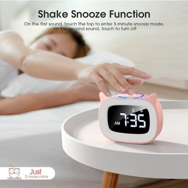 Digital LED Alarm Clock with Silent Operation, 5 Volume Levels, 5-Color Night Light, 18 Natural Sounds, Adjustable Brightness and Snooze Function, Pink - Image 3