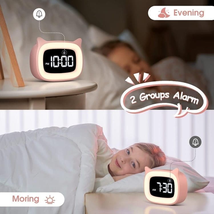 Digital LED Alarm Clock with Silent Operation, 5 Volume Levels, 5-Color Night Light, 18 Natural Sounds, Adjustable Brightness and Snooze Function, Pink - Image 4