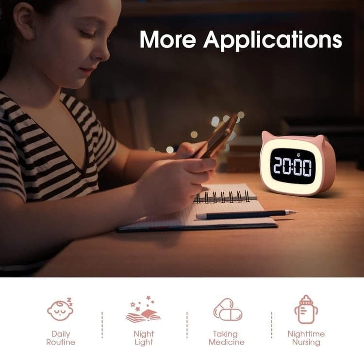 Digital LED Alarm Clock with Silent Operation, 5 Volume Levels, 5-Color Night Light, 18 Natural Sounds, Adjustable Brightness and Snooze Function, Pink - Image 5