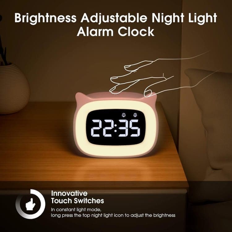 Digital LED Alarm Clock with Silent Operation, 5 Volume Levels, 5-Color Night Light, 18 Natural Sounds, Adjustable Brightness and Snooze Function, Pink - Image 6