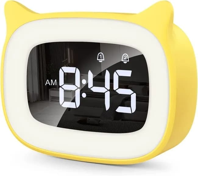 Yellow Digital LED Alarm Clock with Silent Operation, 5 Volume Levels, 5-Color Night Light, 18 Natural Sounds, Adjustable Brightness and Snooze Function - Image 1