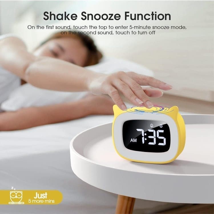 Yellow Digital LED Alarm Clock with Silent Operation, 5 Volume Levels, 5-Color Night Light, 18 Natural Sounds, Adjustable Brightness and Snooze Function - Image 5