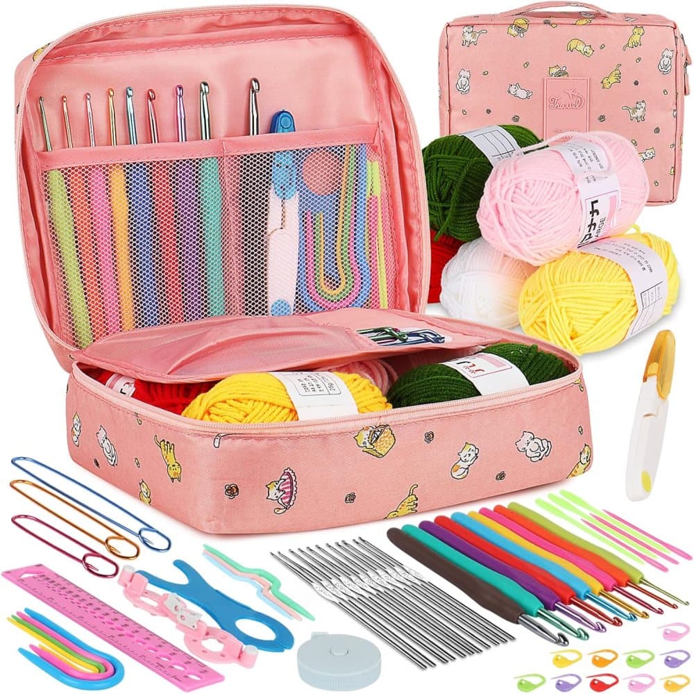 58-piece crochet hook set with ergonomic handles and yarn, includes crochet bag, 12cm - Image 1