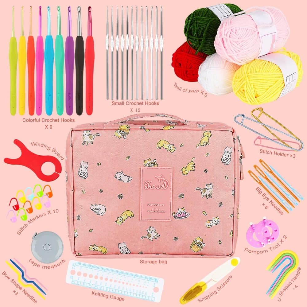 58-piece crochet hook set with ergonomic handles and yarn, includes crochet bag, 12cm - Image 2