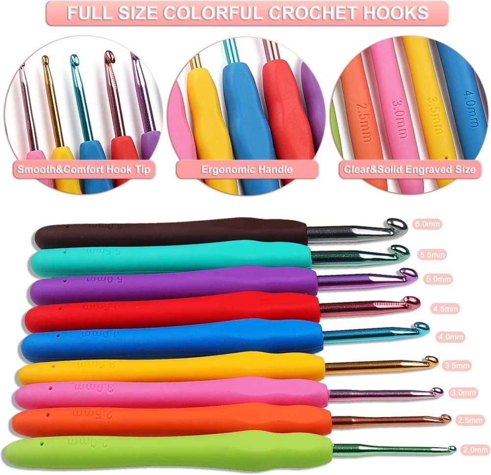 58-piece crochet hook set with ergonomic handles and yarn, includes crochet bag, 12cm - Image 4