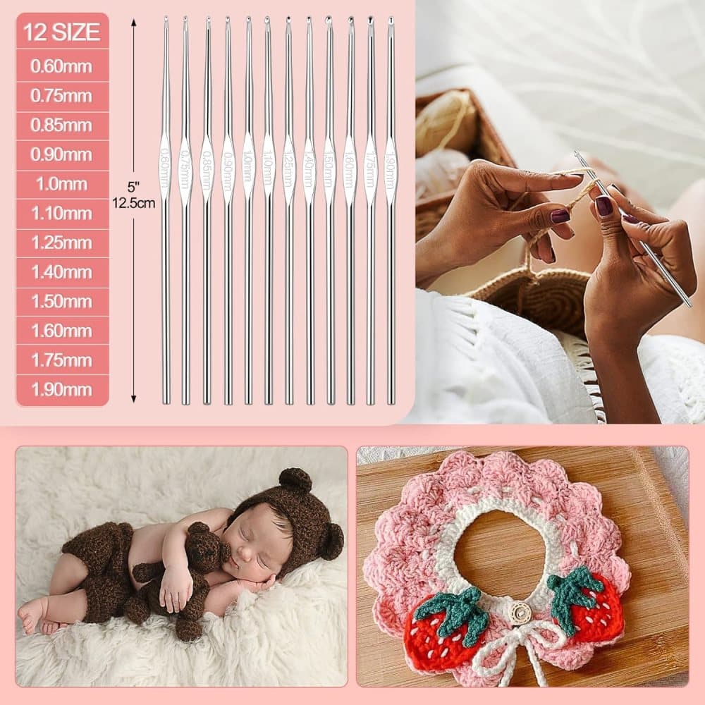 58-piece crochet hook set with ergonomic handles and yarn, includes crochet bag, 12cm - Image 5