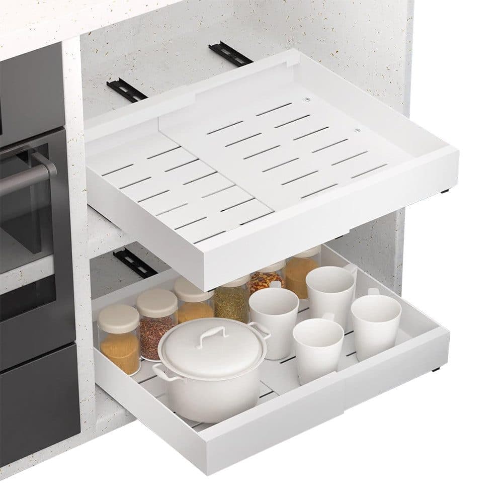 1 Layer Adjustable Metal Storage Shelf for Cabinets, Telescopic Drawer Pull-Out, Compatible with Kitchen Cabinet, 32–52 x 42 x 7.5 cm - Image 1