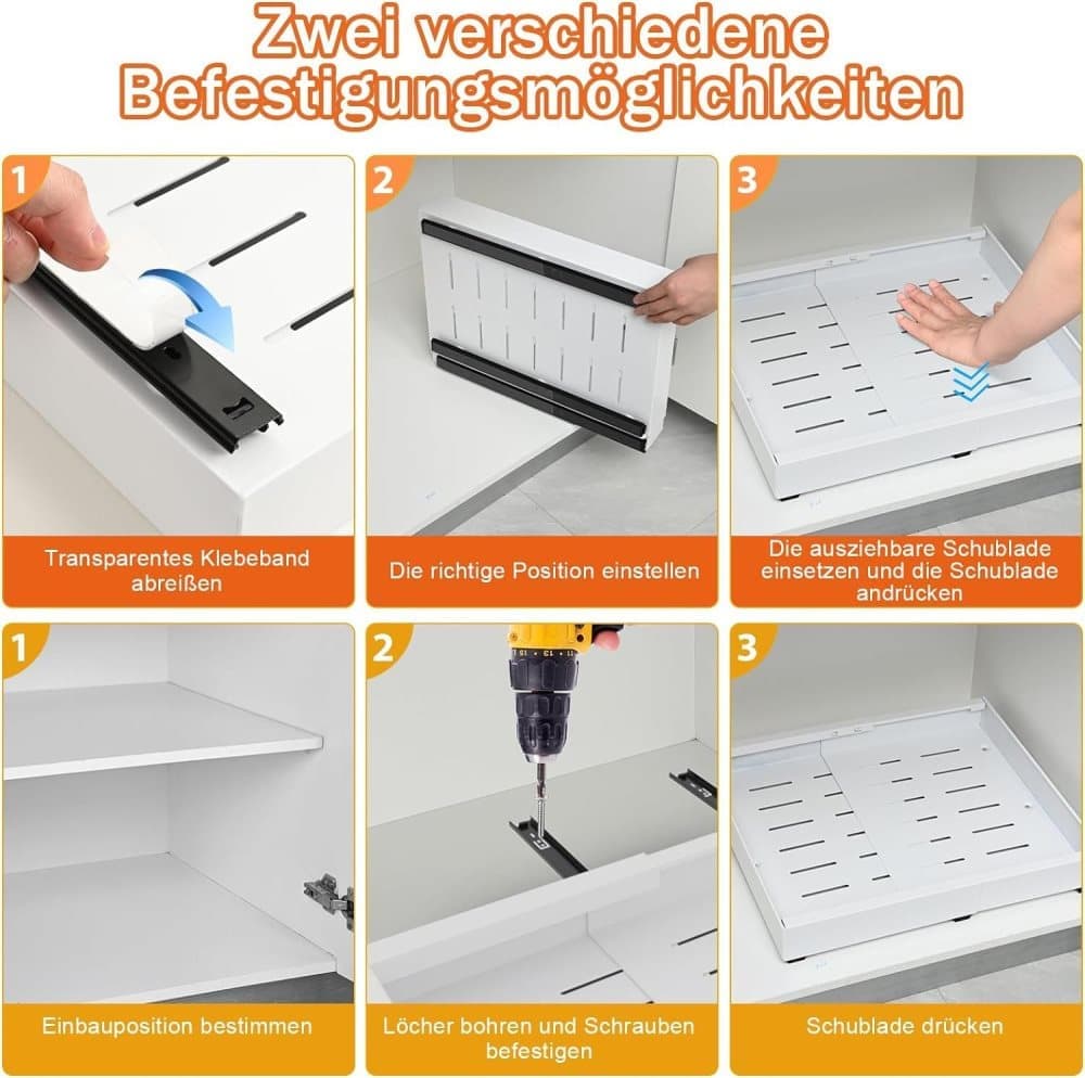 1 Layer Adjustable Metal Storage Shelf for Cabinets, Telescopic Drawer Pull-Out, Compatible with Kitchen Cabinet, 32–52 x 42 x 7.5 cm - Image 4