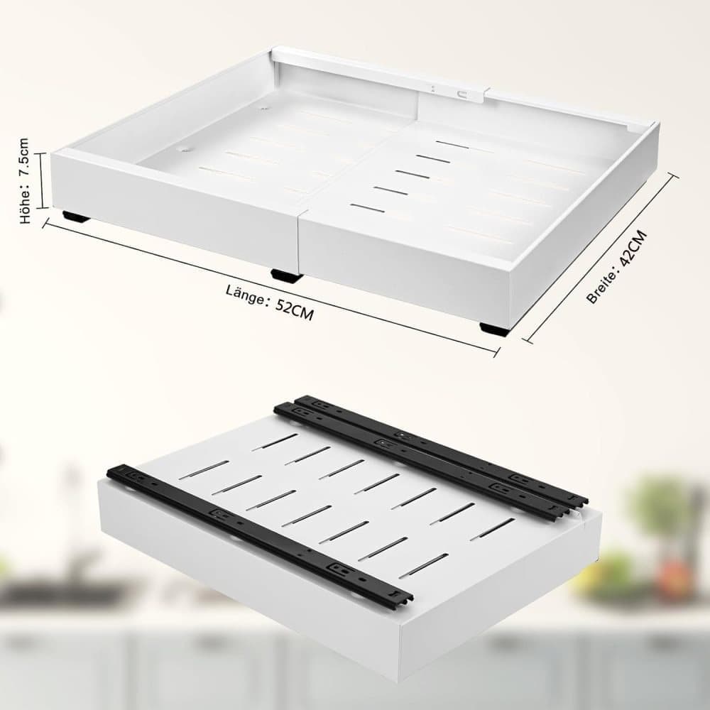 1 Layer Adjustable Metal Storage Shelf for Cabinets, Telescopic Drawer Pull-Out, Compatible with Kitchen Cabinet, 32–52 x 42 x 7.5 cm - Image 5