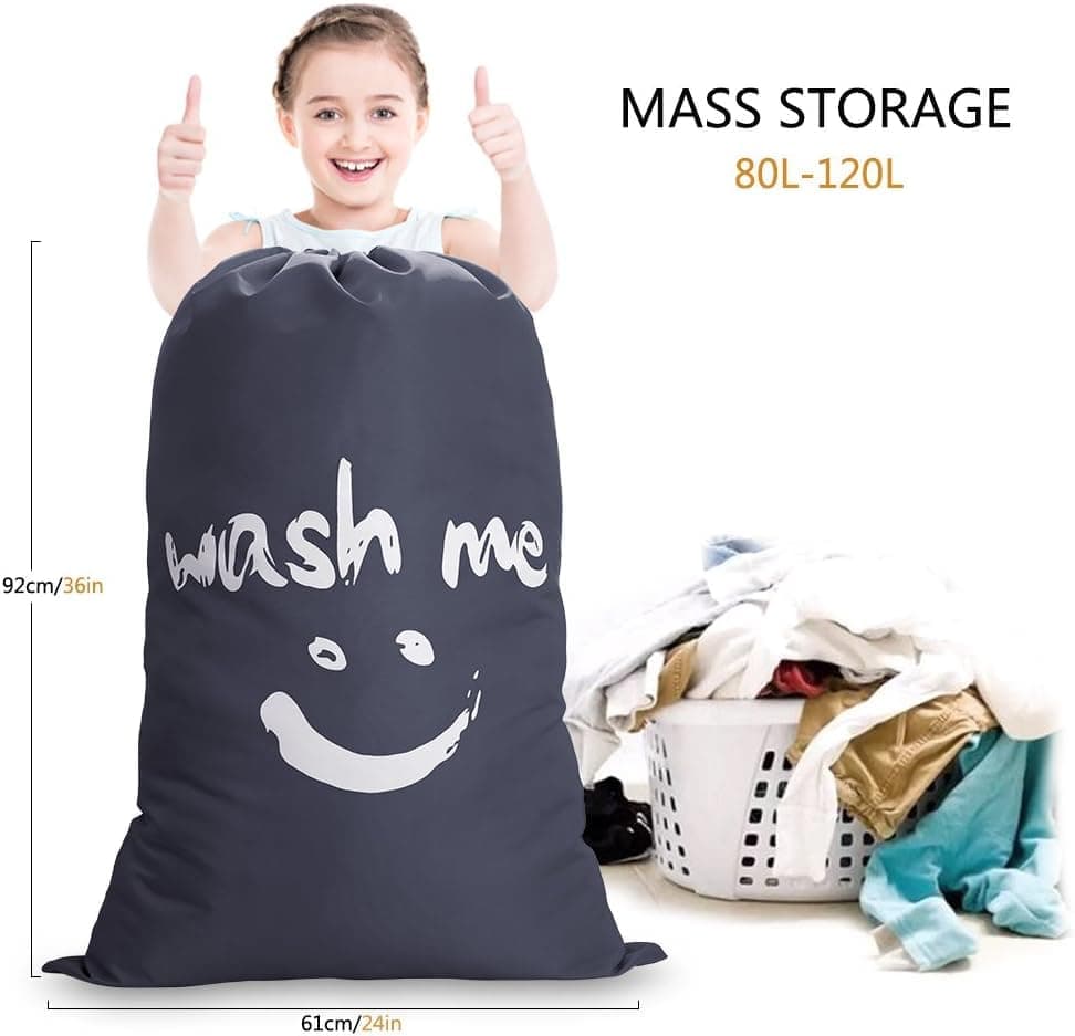 60L Large Foldable Laundry Bag for Travel, with Handles, Gray, 60x80cm - Image 2